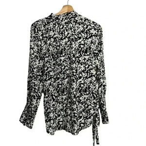 Proenza Schouler Long Sleeve Side Tie Printed Silk Blouse Button Down Old Money